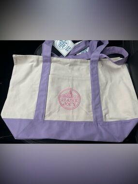 Trader Joe's Lavender & Cream Canvas Tote Crossbody Bag